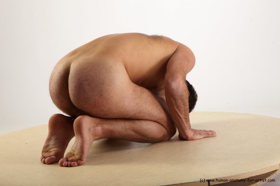 Nude Man White Kneeling poses - ALL Slim Short Brown Kneeling poses - on both knees Realistic