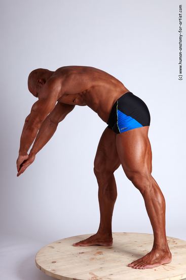 Swimsuit Man White Standing poses - ALL Muscular Bald Standing poses - bend over Academic