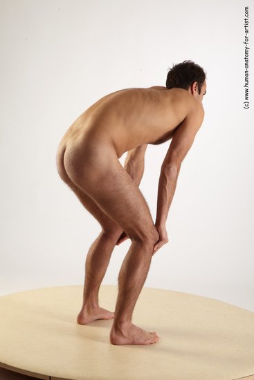 Nude Man White Standing poses - ALL Slim Short Standing poses - bend over Black Realistic