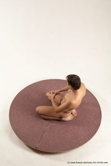 Nude Man White Slim Short Brown Sitting poses - ALL Sitting poses - on knees Multi angles poses Realistic