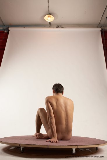 Nude Man White Sitting poses - simple Slim Short Brown Sitting poses - ALL Multi angles poses Realistic