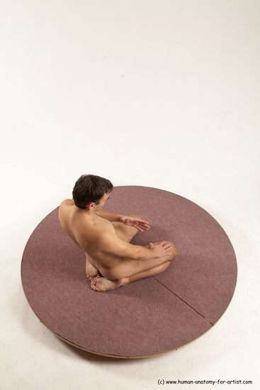 Nude Man White Slim Short Brown Sitting poses - ALL Sitting poses - on knees Multi angles poses Realistic