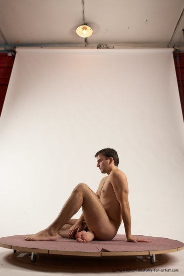 Nude Man White Sitting poses - simple Slim Short Brown Sitting poses - ALL Multi angles poses Realistic