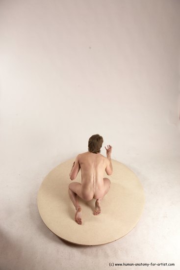 Nude Man White Kneeling poses - ALL Slim Short Brown Kneeling poses - on both knees Multi angles poses Realistic