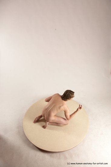 Nude Man White Kneeling poses - ALL Slim Short Brown Kneeling poses - on both knees Multi angles poses Realistic