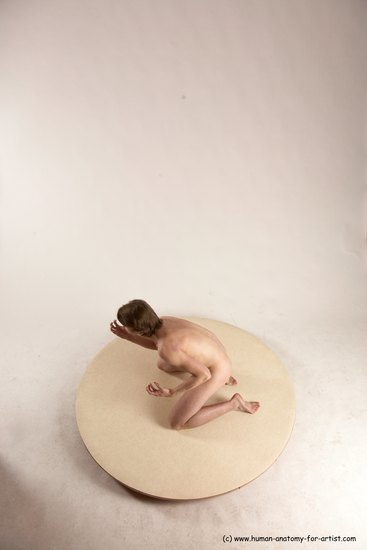 Nude Man White Kneeling poses - ALL Slim Short Brown Kneeling poses - on both knees Multi angles poses Realistic