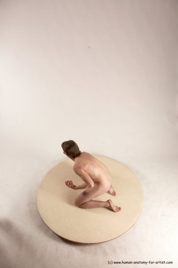 Nude Man White Kneeling poses - ALL Slim Short Brown Kneeling poses - on both knees Multi angles poses Realistic