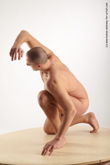 Nude Man White Kneeling poses - ALL Average Short Brown Kneeling poses - on one knee Realistic