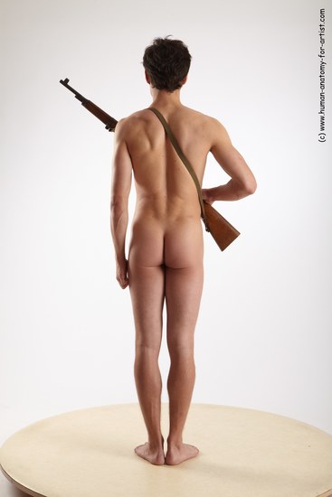 Nude Fighting with rifle Man White Standing poses - ALL Slim Short Brown Standing poses - simple Realistic