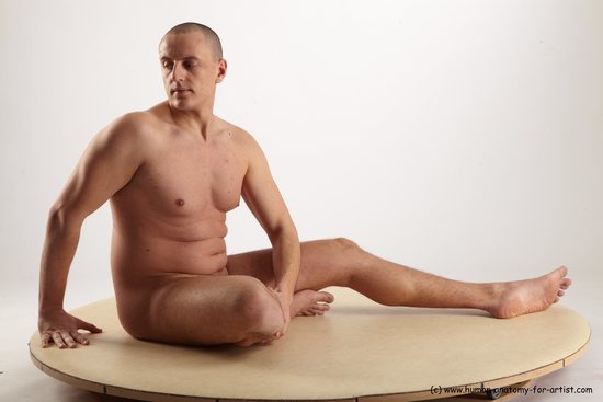 Nude Man White Sitting poses - simple Average Short Brown Realistic