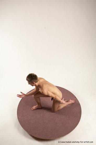 Nude Man White Kneeling poses - ALL Slim Short Brown Kneeling poses - on one knee Multi angles poses Realistic