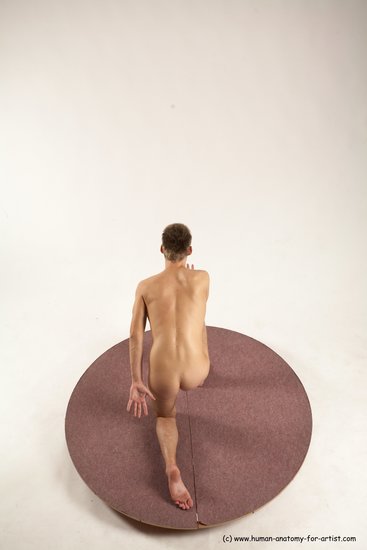 Nude Man White Kneeling poses - ALL Slim Short Brown Kneeling poses - on one knee Multi angles poses Realistic