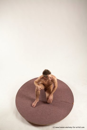 Nude Man White Kneeling poses - ALL Slim Short Brown Kneeling poses - on one knee Multi angles poses Realistic