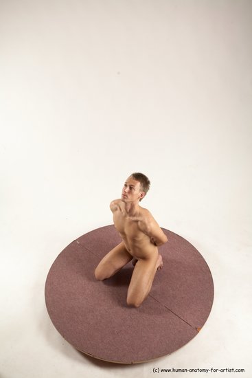 Nude Man White Slim Short Brown Sitting poses - ALL Sitting poses - on knees Multi angles poses Realistic