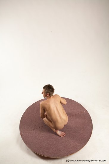 Nude Man White Kneeling poses - ALL Slim Short Brown Kneeling poses - on one knee Multi angles poses Realistic