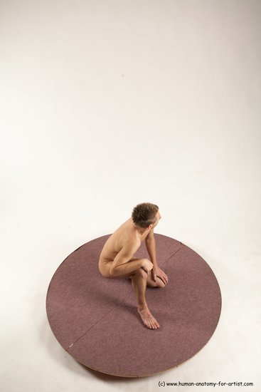 Nude Man White Kneeling poses - ALL Slim Short Brown Kneeling poses - on one knee Multi angles poses Realistic