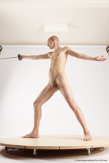 Nude Fighting with sword Man White Standing poses - ALL Slim Bald Standing poses - simple Multi angles poses Realistic