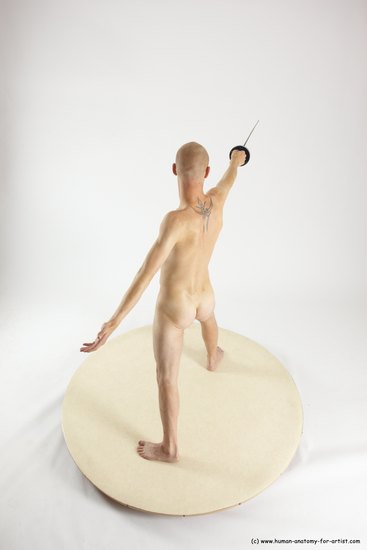 Nude Fighting with sword Man White Standing poses - ALL Slim Bald Standing poses - simple Multi angles poses Realistic