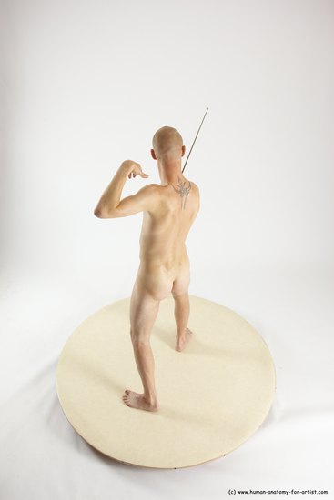 Nude Fighting with sword Man White Standing poses - ALL Slim Bald Standing poses - simple Multi angles poses Realistic