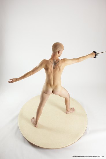 Nude Fighting with sword Man White Standing poses - ALL Slim Bald Standing poses - simple Multi angles poses Realistic