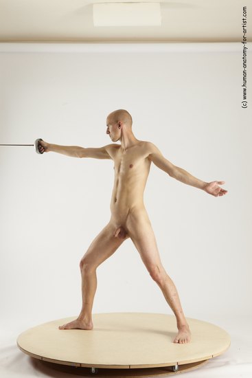 Nude Fighting with sword Man White Standing poses - ALL Slim Bald Standing poses - simple Multi angles poses Realistic