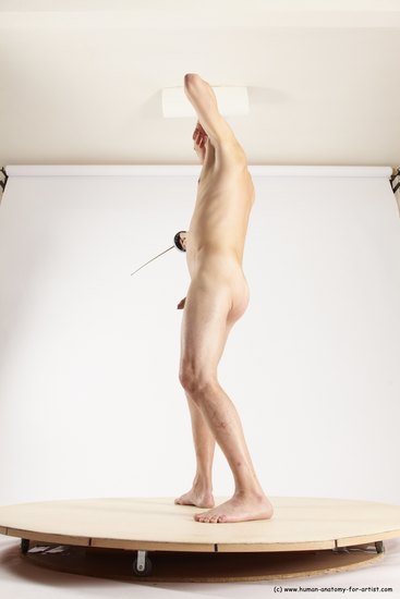 Nude Fighting with sword Man White Standing poses - ALL Slim Bald Standing poses - simple Multi angles poses Realistic