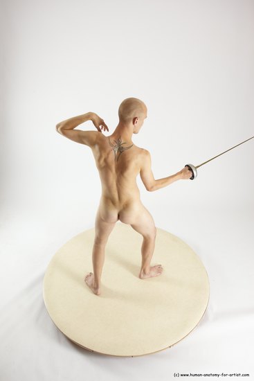 Nude Fighting with sword Man White Standing poses - ALL Slim Bald Standing poses - simple Multi angles poses Realistic