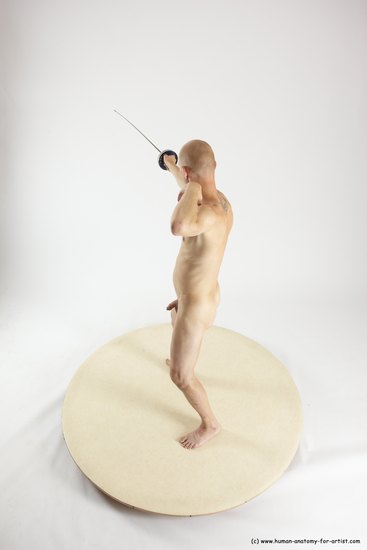 Nude Fighting with sword Man White Standing poses - ALL Slim Bald Standing poses - simple Multi angles poses Realistic