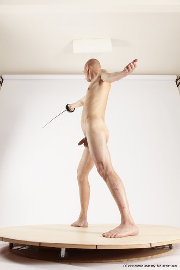 Nude Fighting with sword Man White Standing poses - ALL Slim Bald Standing poses - simple Multi angles poses Realistic