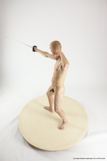 Nude Fighting with sword Man White Standing poses - ALL Slim Bald Standing poses - simple Multi angles poses Realistic