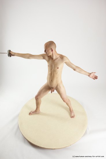 Nude Fighting with sword Man White Standing poses - ALL Slim Bald Standing poses - simple Multi angles poses Realistic