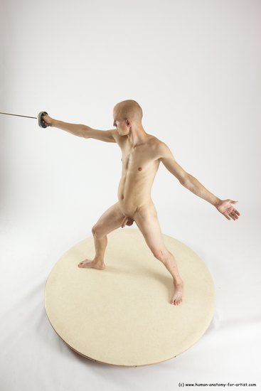 Nude Fighting with sword Man White Standing poses - ALL Slim Bald Standing poses - simple Multi angles poses Realistic