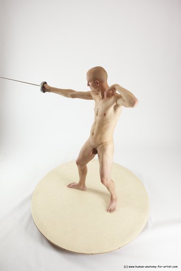 Nude Fighting with sword Man White Standing poses - ALL Slim Bald Standing poses - simple Multi angles poses Realistic