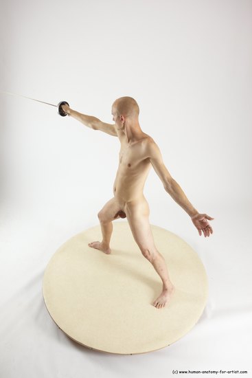 Nude Fighting with sword Man White Standing poses - ALL Slim Bald Standing poses - simple Multi angles poses Realistic