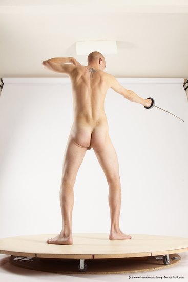 Nude Fighting with sword Man White Standing poses - ALL Slim Bald Standing poses - simple Multi angles poses Realistic