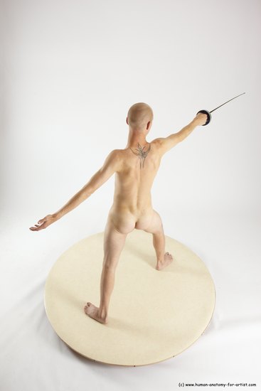 Nude Fighting with sword Man White Standing poses - ALL Slim Bald Standing poses - simple Multi angles poses Realistic