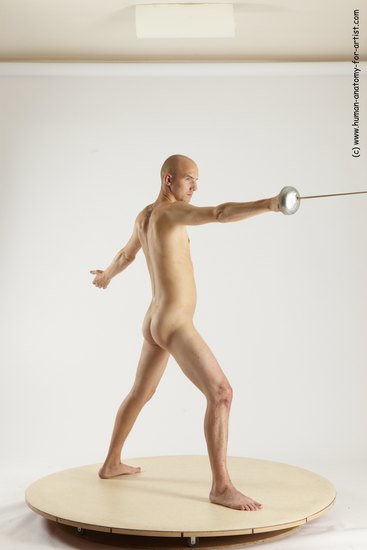 Nude Fighting with sword Man White Standing poses - ALL Slim Bald Standing poses - simple Multi angles poses Realistic