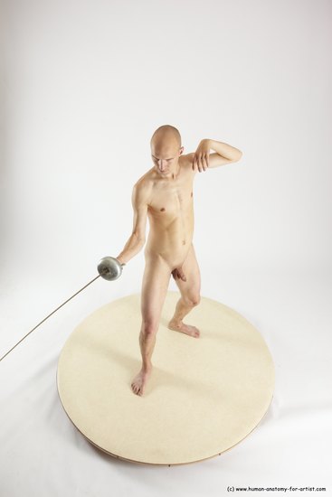 Nude Fighting with sword Man White Standing poses - ALL Slim Bald Standing poses - simple Multi angles poses Realistic