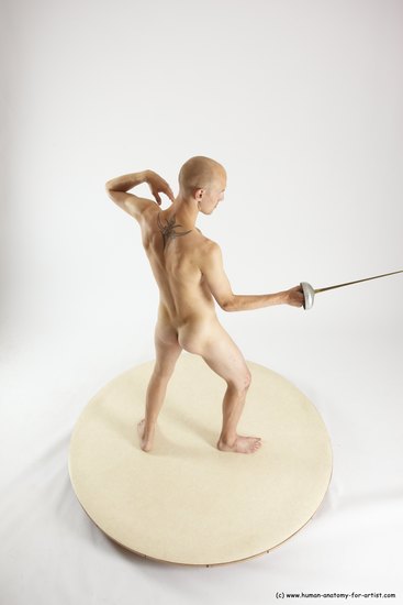 Nude Fighting with sword Man White Standing poses - ALL Slim Bald Standing poses - simple Multi angles poses Realistic