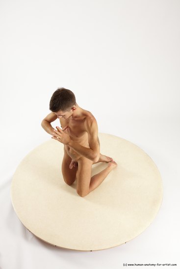 Nude Man White Kneeling poses - ALL Athletic Short Brown Kneeling poses - on both knees Multi angles poses Realistic