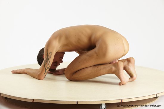 Nude Man White Kneeling poses - ALL Athletic Short Brown Kneeling poses - on both knees Multi angles poses Realistic