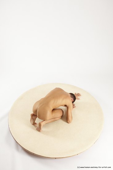 Nude Man White Kneeling poses - ALL Athletic Short Brown Kneeling poses - on both knees Multi angles poses Realistic