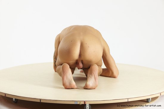 Nude Man White Kneeling poses - ALL Athletic Short Brown Kneeling poses - on both knees Multi angles poses Realistic