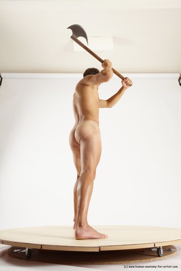 Nude Fighting with axe Man White Standing poses - ALL Athletic Short Brown Standing poses - simple Multi angles poses Realistic