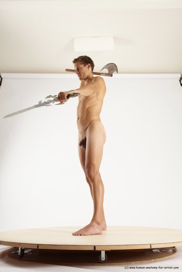 Nude Fighting with axe Man White Standing poses - ALL Athletic Short Brown Standing poses - simple Multi angles poses Realistic