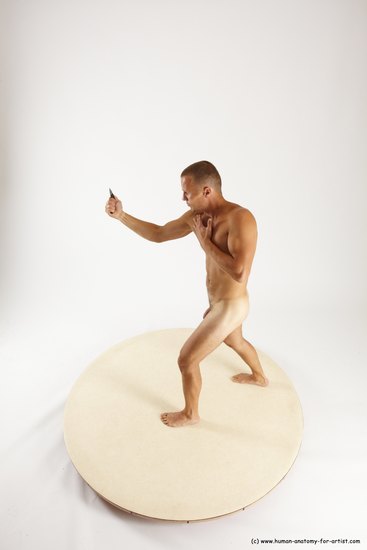 Nude Fighting with knife Man White Standing poses - ALL Slim Short Brown Standing poses - simple Multi angles poses Realistic