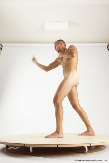 Nude Fighting with knife Man White Standing poses - ALL Slim Short Brown Standing poses - simple Multi angles poses Realistic