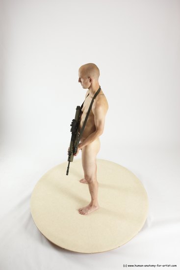 Nude Fighting with submachine gun Man White Standing poses - ALL Slim Bald Standing poses - simple Multi angles poses Realistic