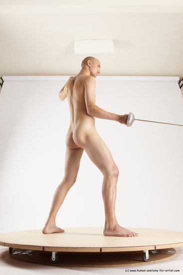 Nude Fighting with sword Man White Standing poses - ALL Slim Bald Standing poses - simple Multi angles poses Realistic