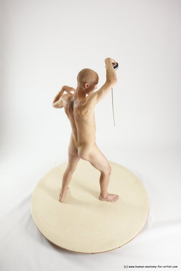 Nude Fighting with sword Man White Standing poses - ALL Slim Bald Standing poses - simple Multi angles poses Realistic